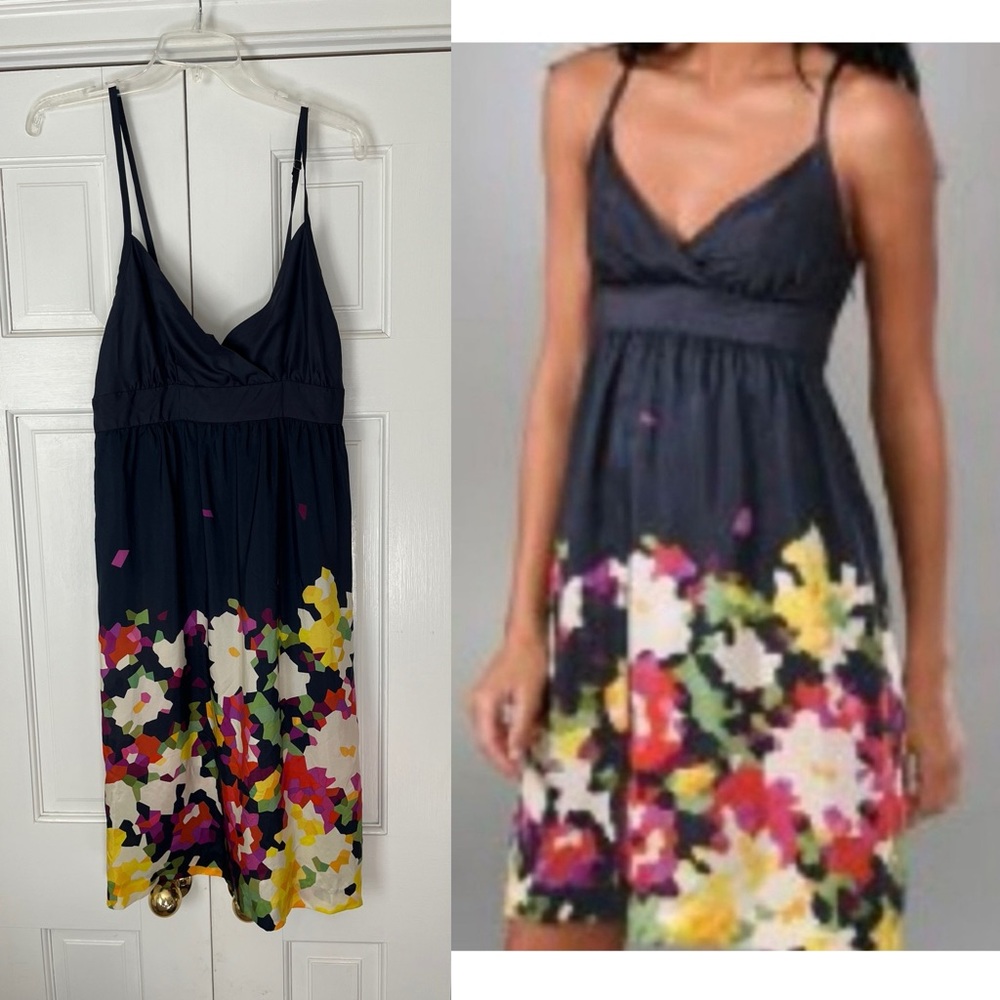 NWT Theory Leene Silk Babydoll Dress Navy Abstract Floral 12